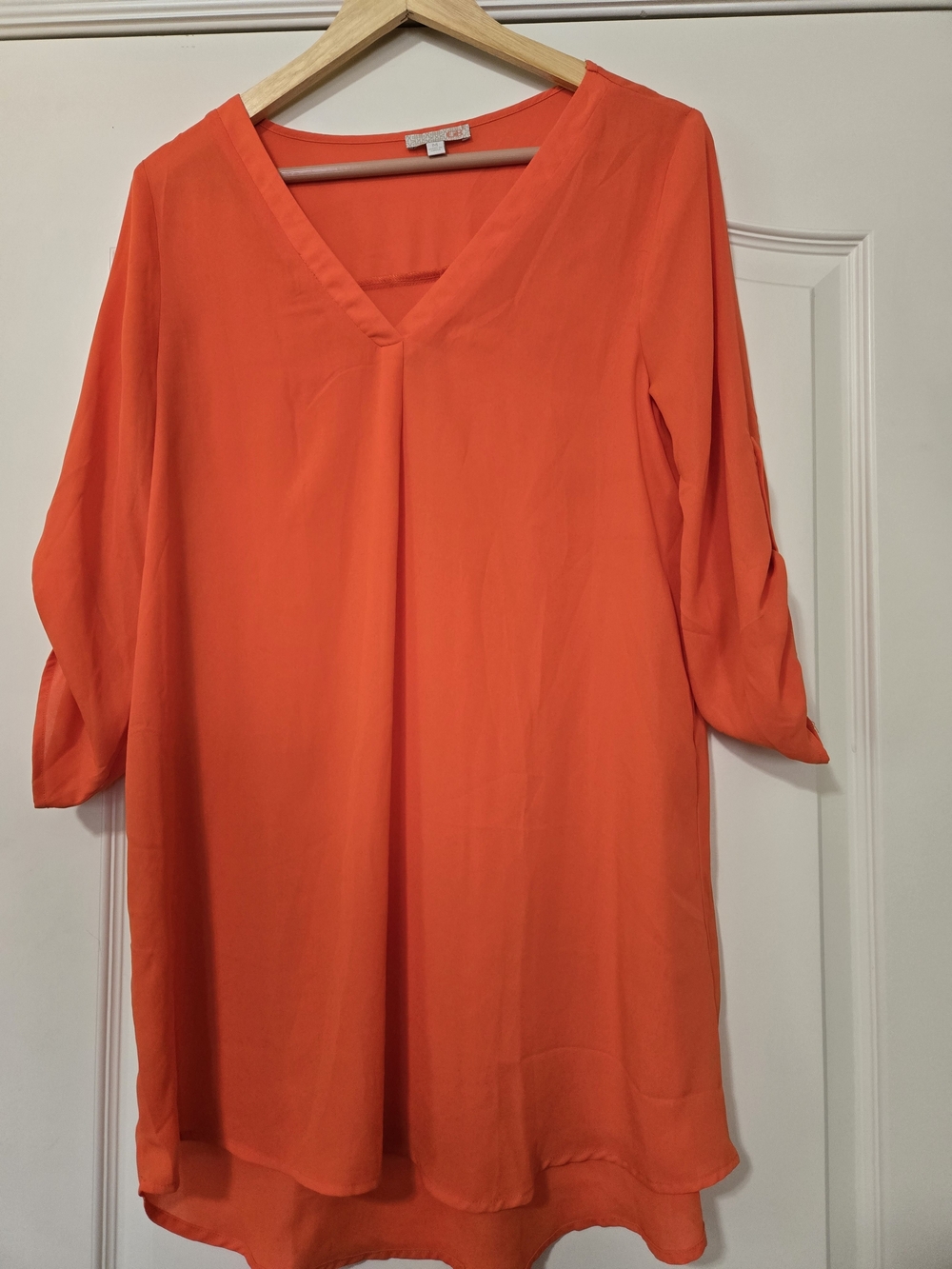 Gianni Bini Orange V-Neck Semi Sheer Tunic Top Flowy Lightweight